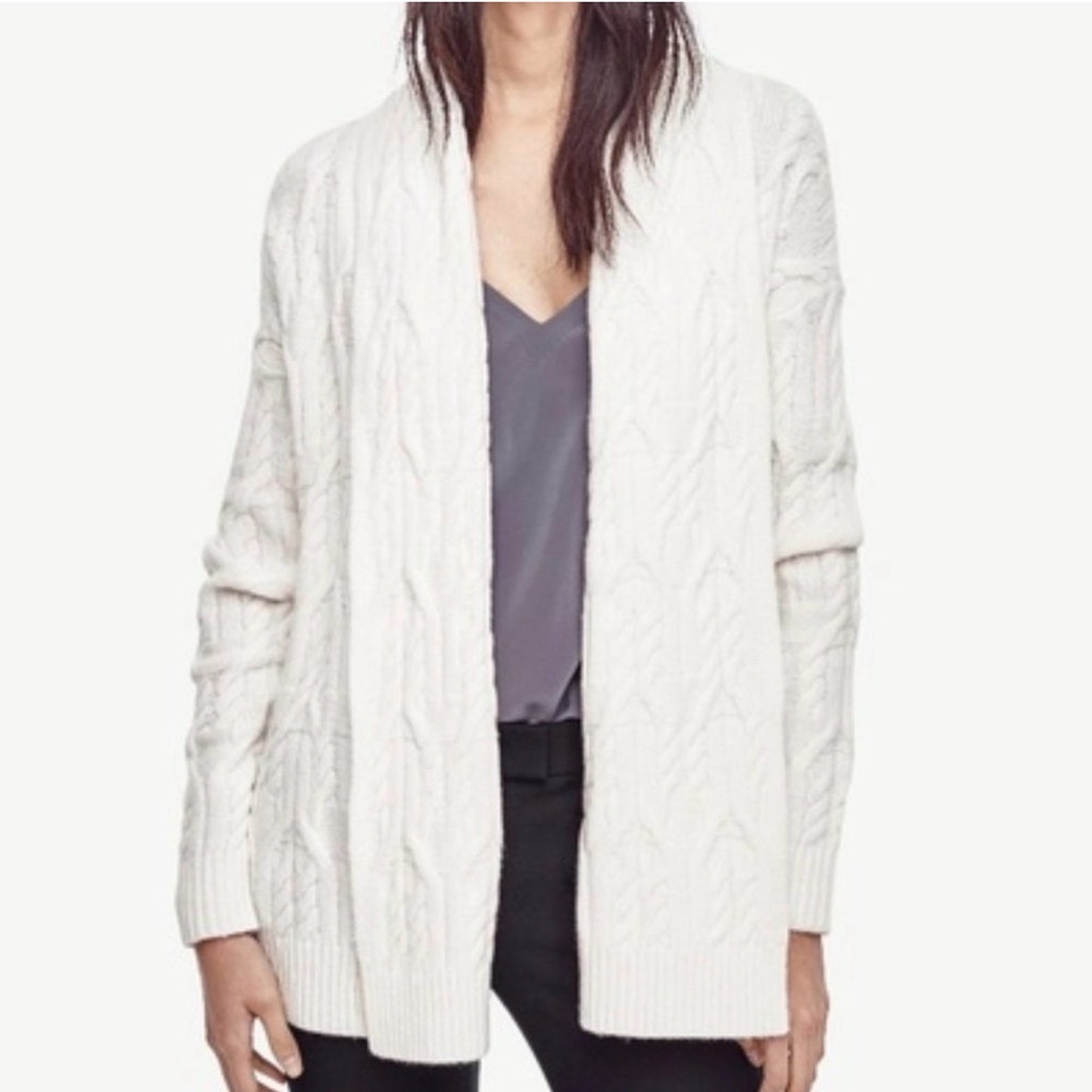 Ann Taylor Cable Knit Duster Cardigan Doen Alpaca Wool Shawl Collar XS-S Long